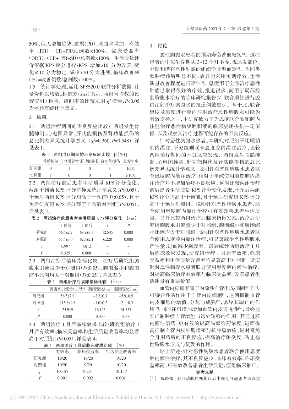 恩度联合顺铂腔内注射治疗恶性胸腹水的临床应用研究_林凯栓.pdf_第2页