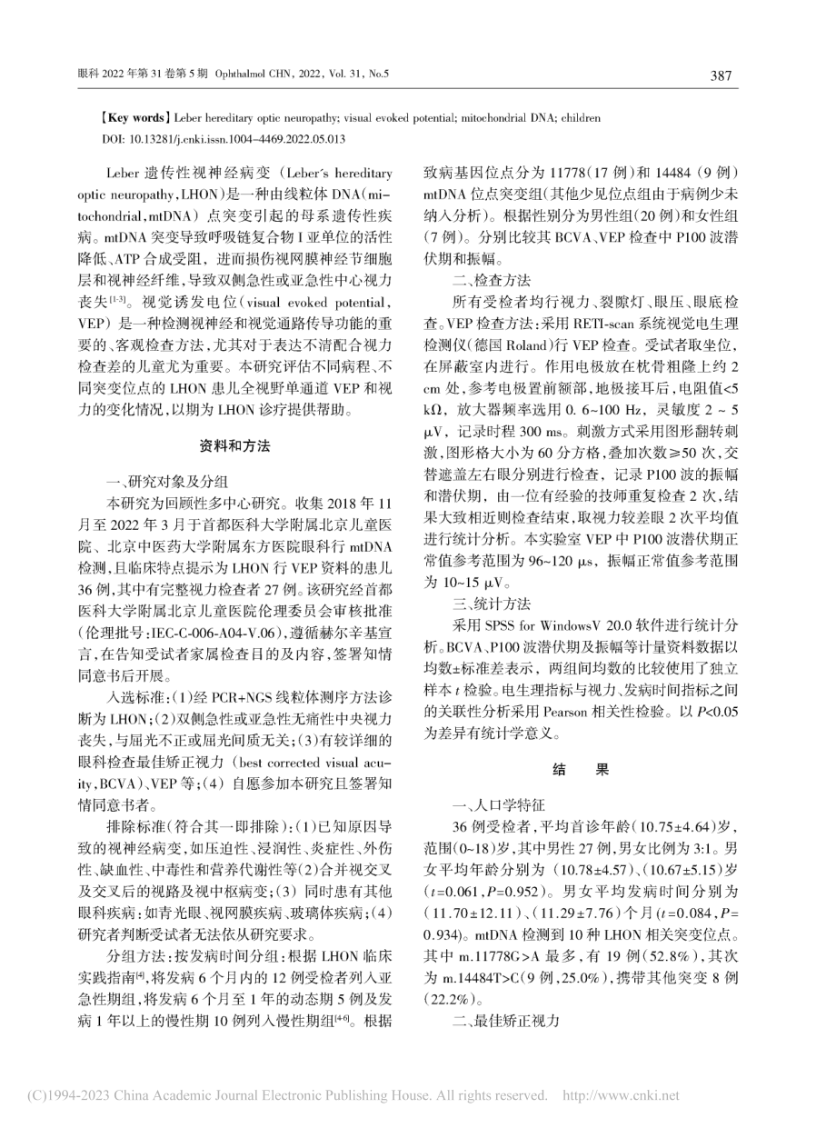 儿童Leber遗传性视神经...变VEP变化特点的临床分析_郑攀攀.pdf_第2页