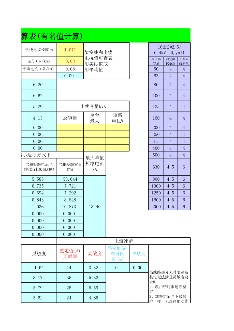 工程中短路电流实用计算表.xls_第3页