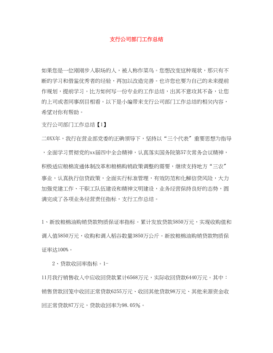 2023年支行公司部门工作总结范文.docx_第1页