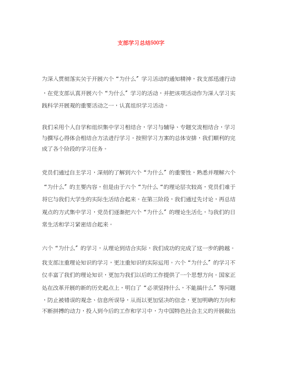 2023年支部学习总结500字范文.docx_第1页