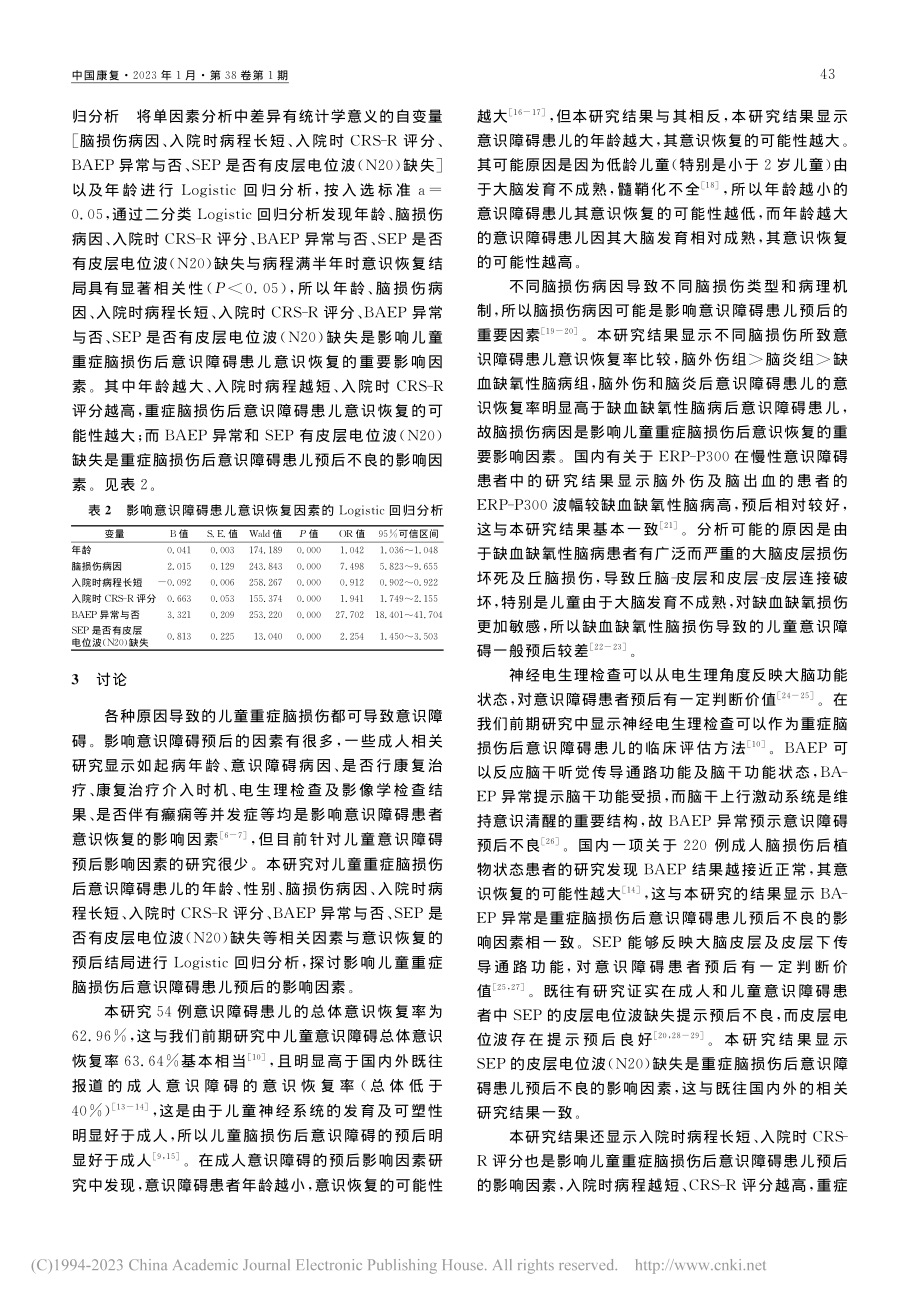 儿童重症脑损伤后意识障碍预后影响因素分析_刘华.pdf_第3页