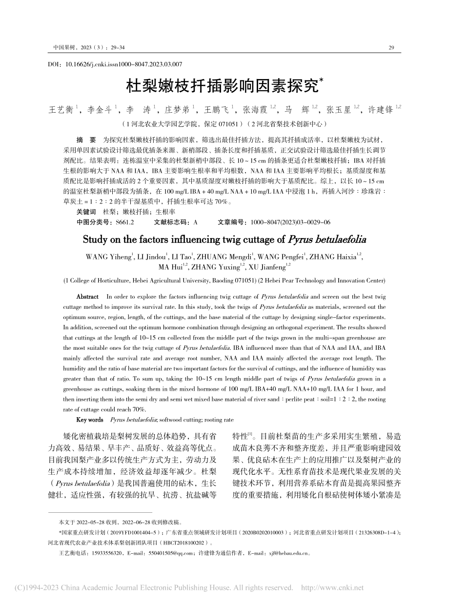 杜梨嫩枝扦插影响因素探究_王艺衡.pdf_第1页