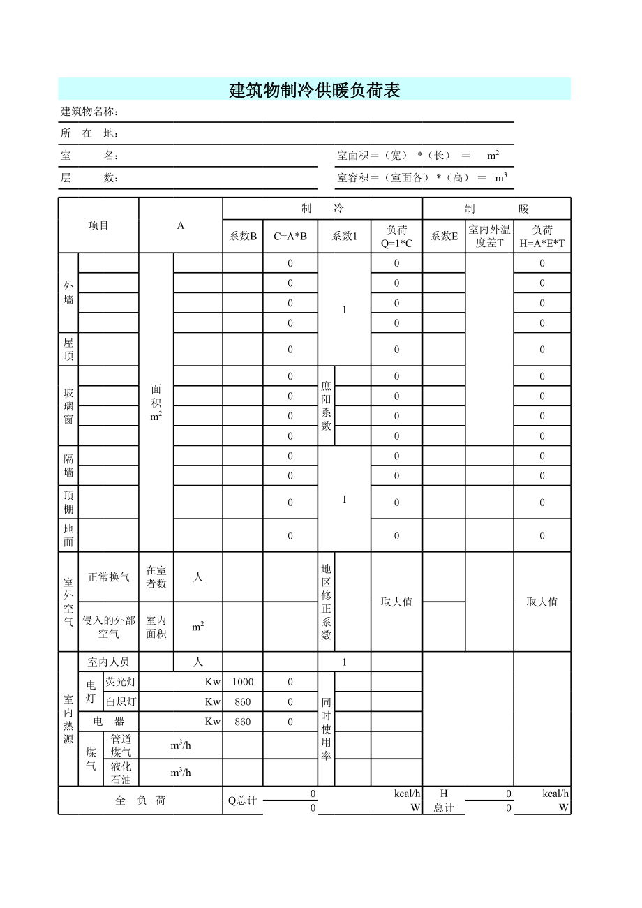 建筑物制冷供暖负荷表.xls_第1页