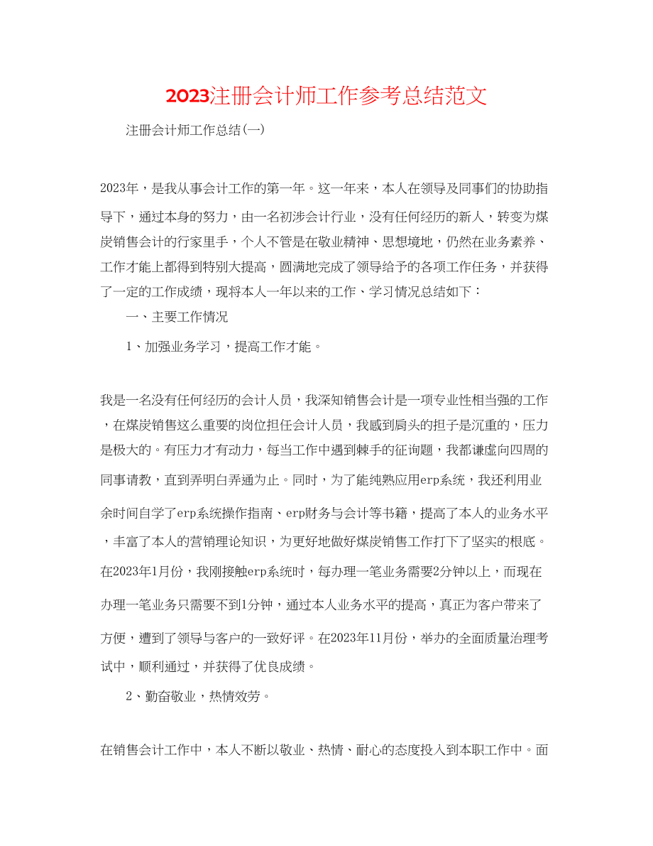 2023年注册会计师工作总结范文.docx_第1页