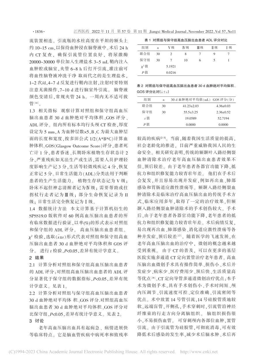 定向多通道置管救治老年性高血压脑出血的临床研究_刘生明.pdf_第2页