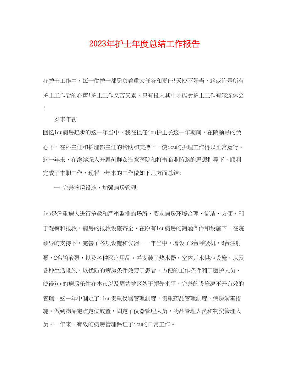 2023年护士度总结工作报告范文.docx_第1页