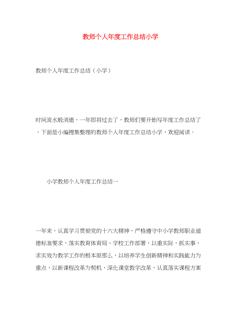 2023年教师个人年度工作总结小学范文.docx_第1页