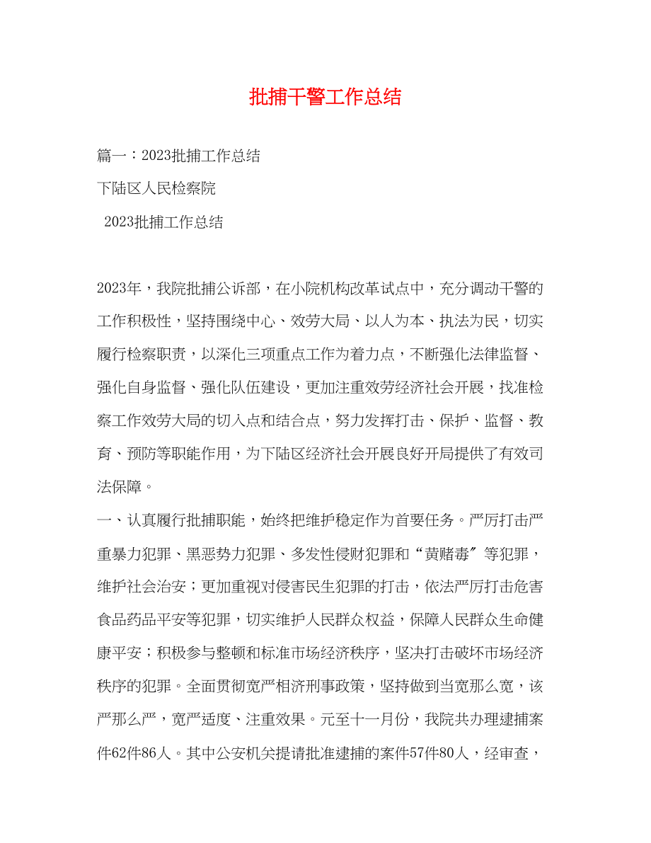 2023年批捕干警工作总结范文.docx_第1页