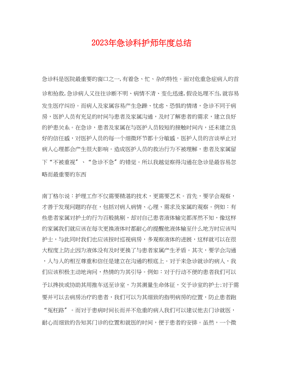 2023年急诊科护师度总结2范文.docx_第1页