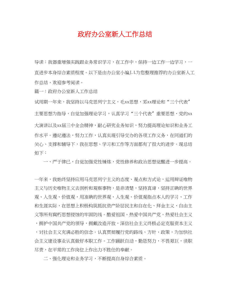 2023年政府办公室新人工作总结范文.docx_第1页