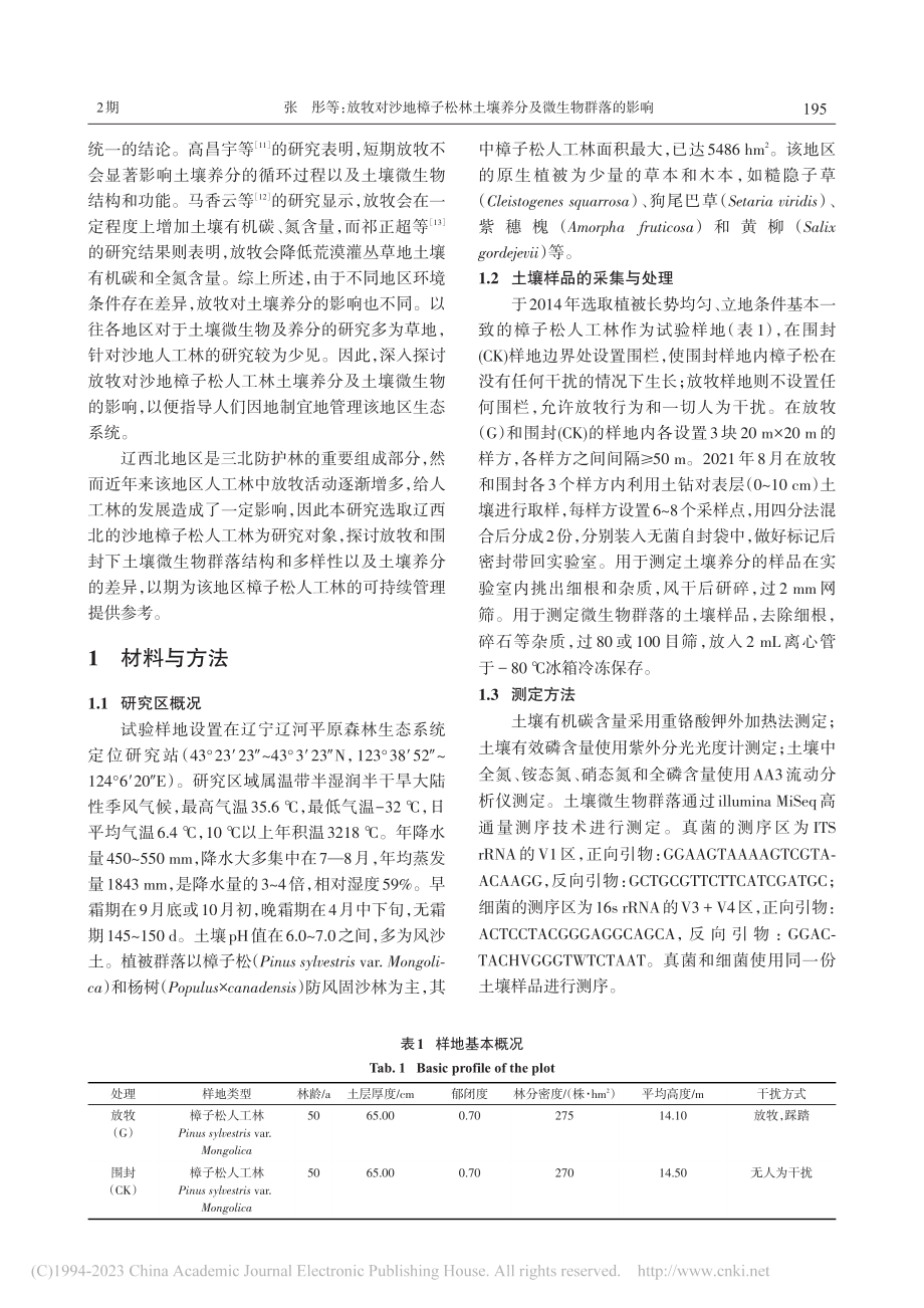 放牧对沙地樟子松林土壤养分及微生物群落的影响_张彤.pdf_第2页