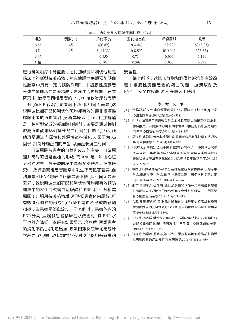 非瓣膜性房颤患者应用达比加...血清尿酸、BNP水平的影响_林敬源.pdf_第3页