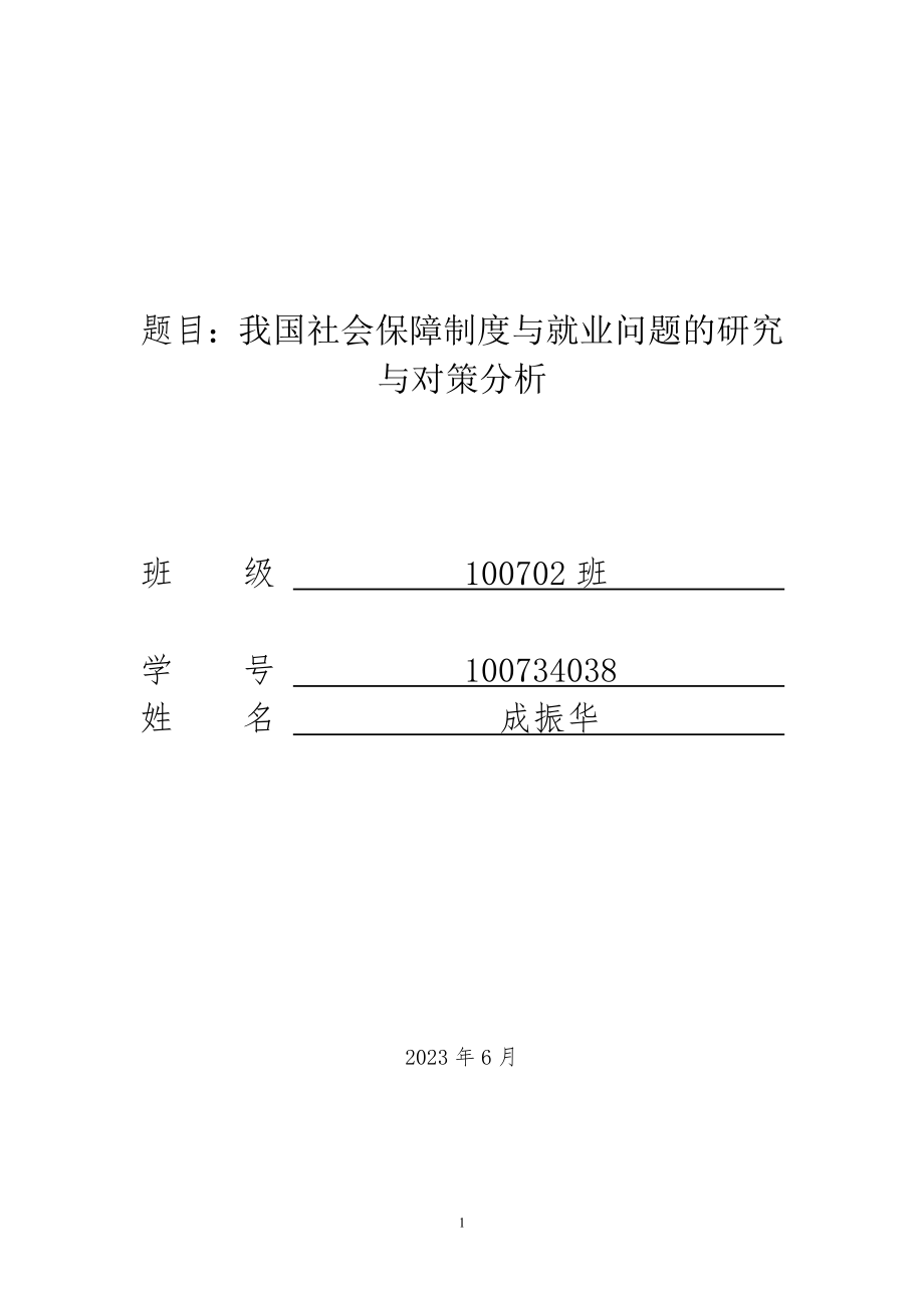 2023年我国社会保障制度与就业问题的研究.doc_第1页