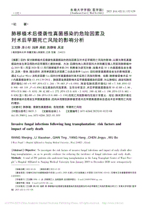 肺移植术后侵袭性真菌感染的...术后早期死亡风险的影响分析_王文静.pdf