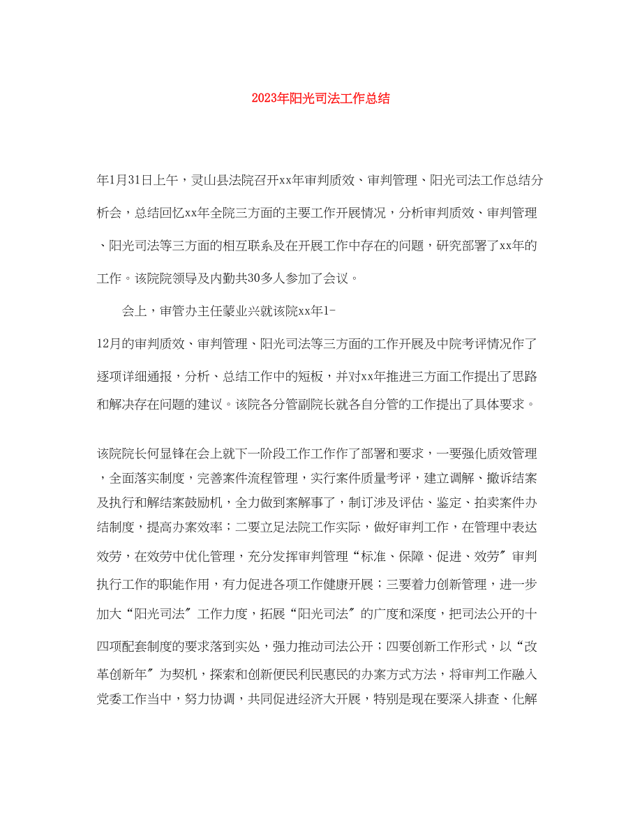 2023年阳光司法工作总结范文.docx_第1页