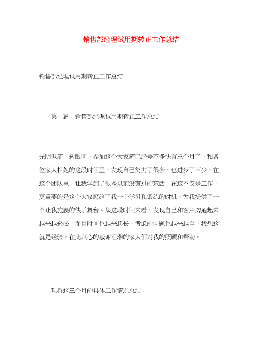 2023年销售部经理试用期转正工作总结范文.docx_第1页