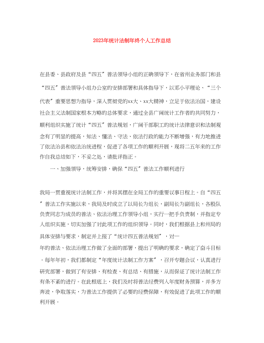 2023年统计法制终个人工作总结范文.docx_第1页