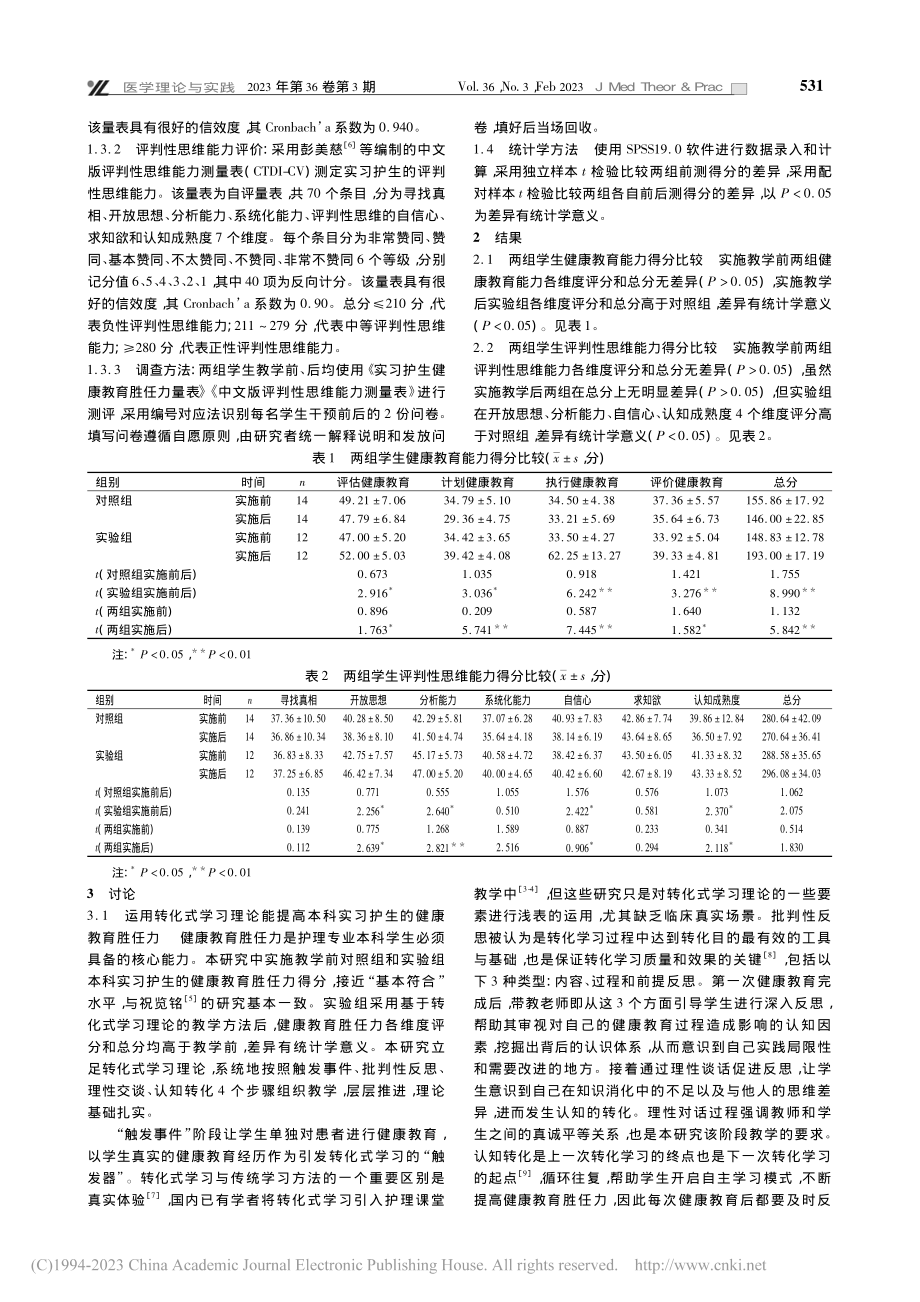 转化式学习理论在本科实习护生临床教学中的应用_叶丽师.pdf_第2页