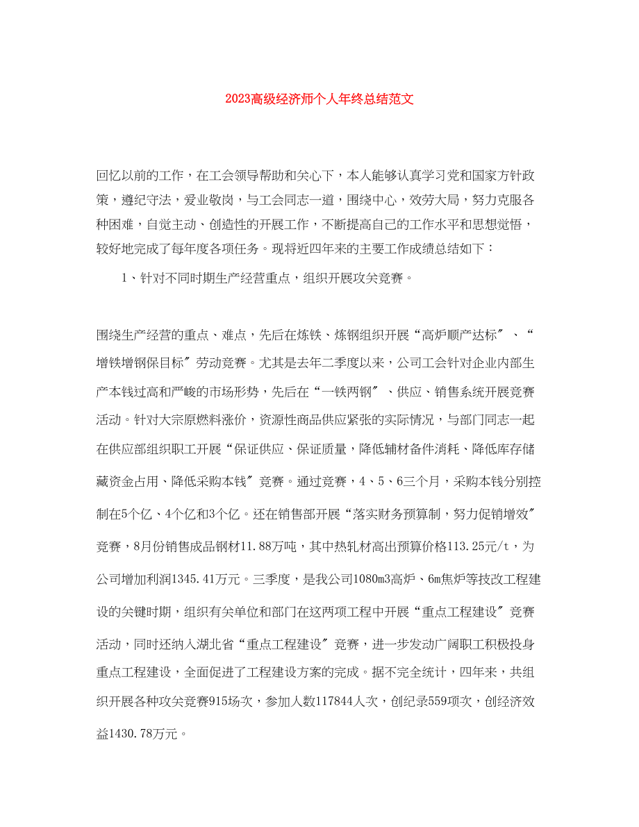 2023年高级经济师个人终总结范文.docx_第1页