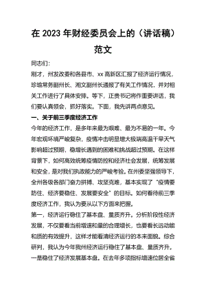 在2023年（财经）委员会上的讲话稿范文.docx