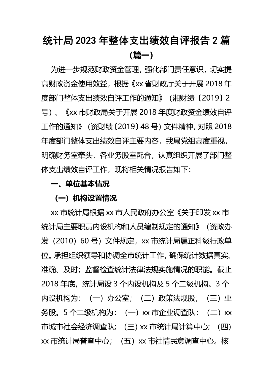 统计局2023年整体支出绩效自评报告范文2篇.docx_第1页