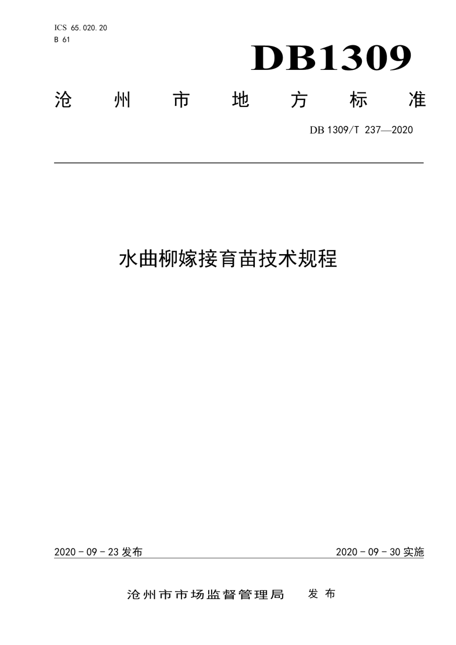 DB1309T 237-2020水曲柳嫁接育苗技术规程.pdf_第1页