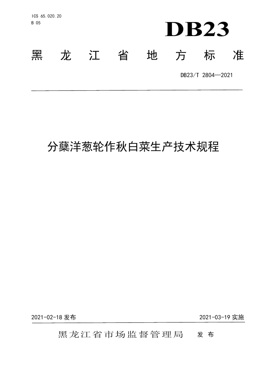 DB23T 2804—2021分蘖洋葱轮作秋白菜生产技术规程.pdf_第1页