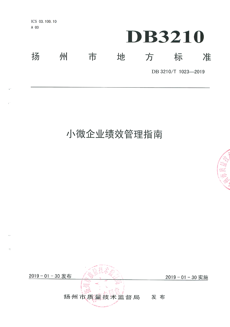 DB3210T 1023-2019小微企业绩效管理指南.pdf_第1页