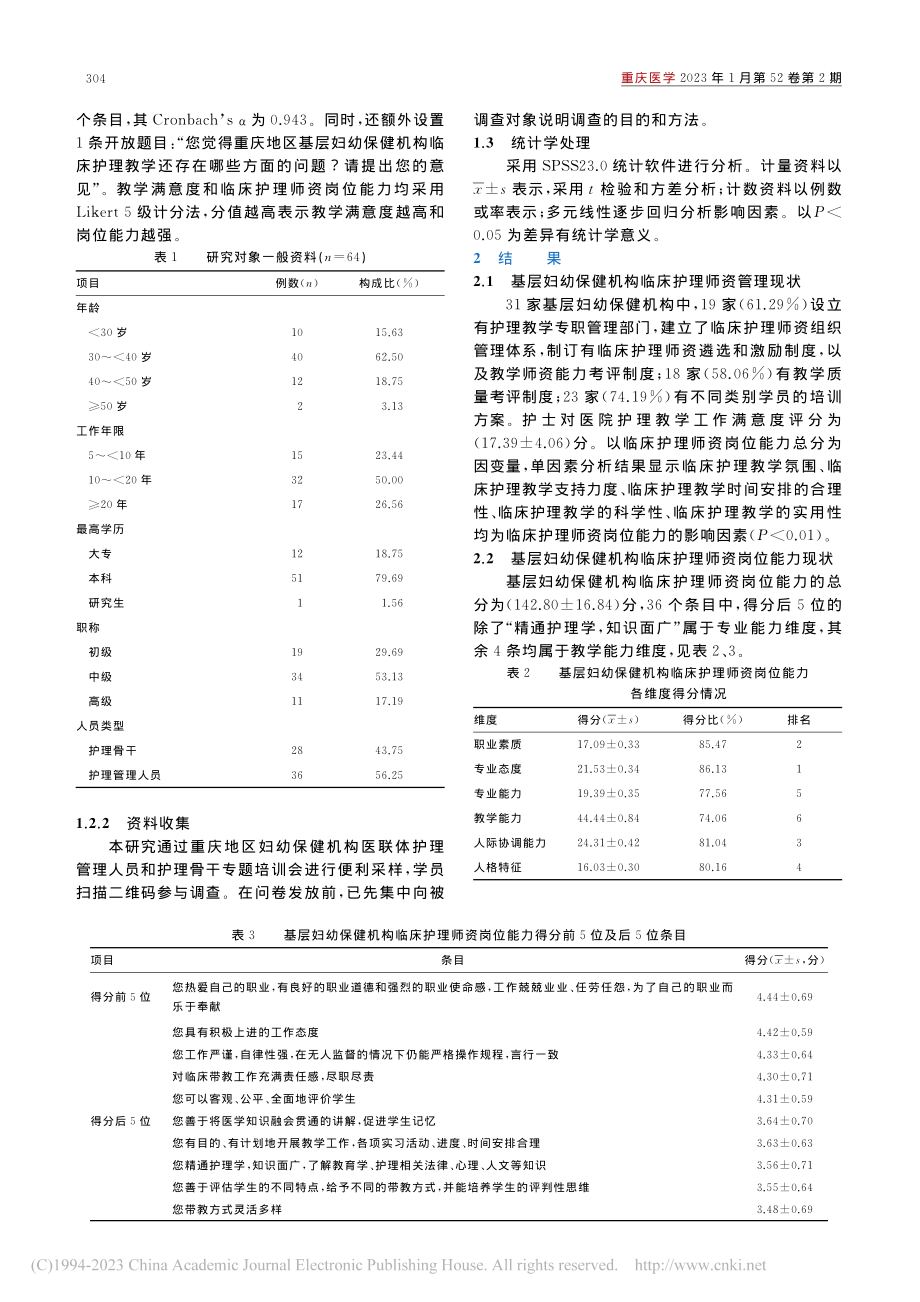 重庆地区基层妇幼保健机构临...师资管理与岗位能力现况调查_张柳.pdf_第2页