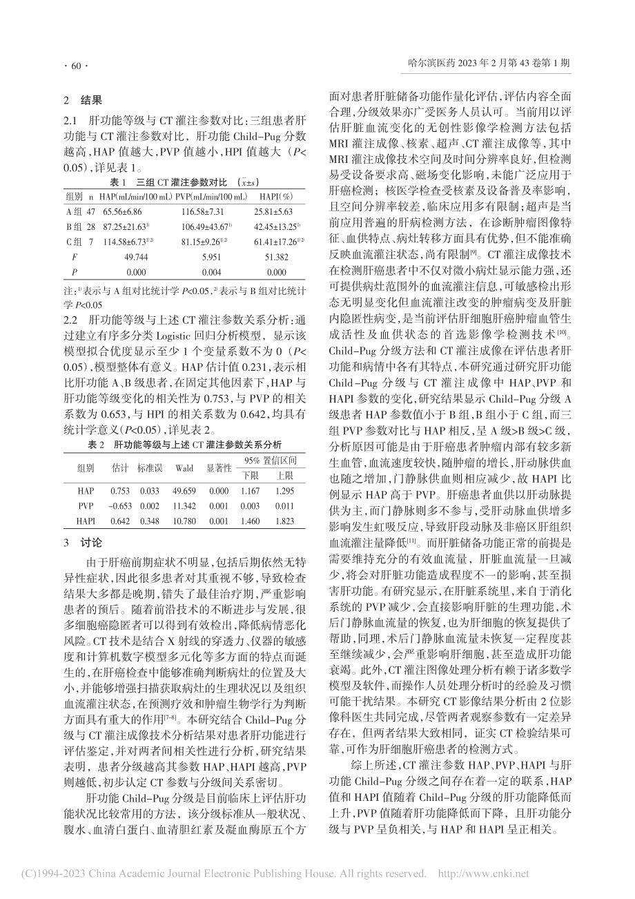 肝细胞肝癌患者的CT参数与肝功能分级相关性分析_何冉.pdf_第2页