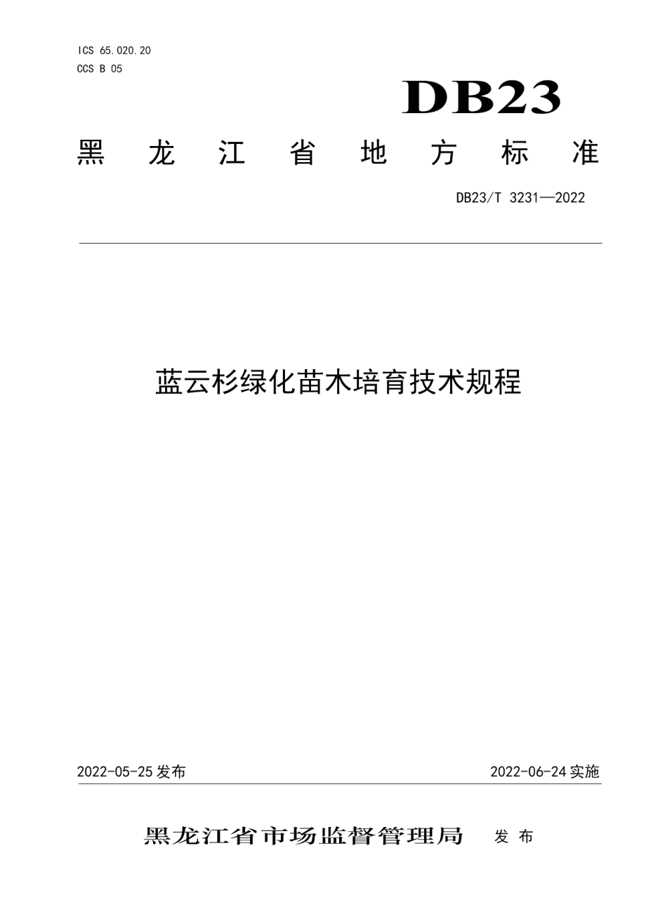 DB23T 3231—2022蓝云杉绿化苗木培育技术规程.pdf_第1页