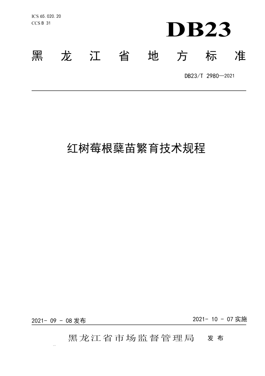 DB23T 2980—2021红树莓根蘖苗繁育技术规程.pdf_第1页