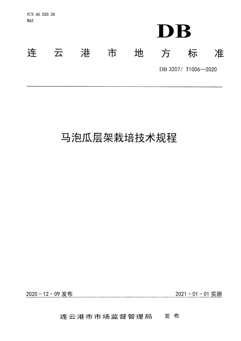 DB3207T 1006-2020马泡瓜层架栽培技术规程.pdf_第1页