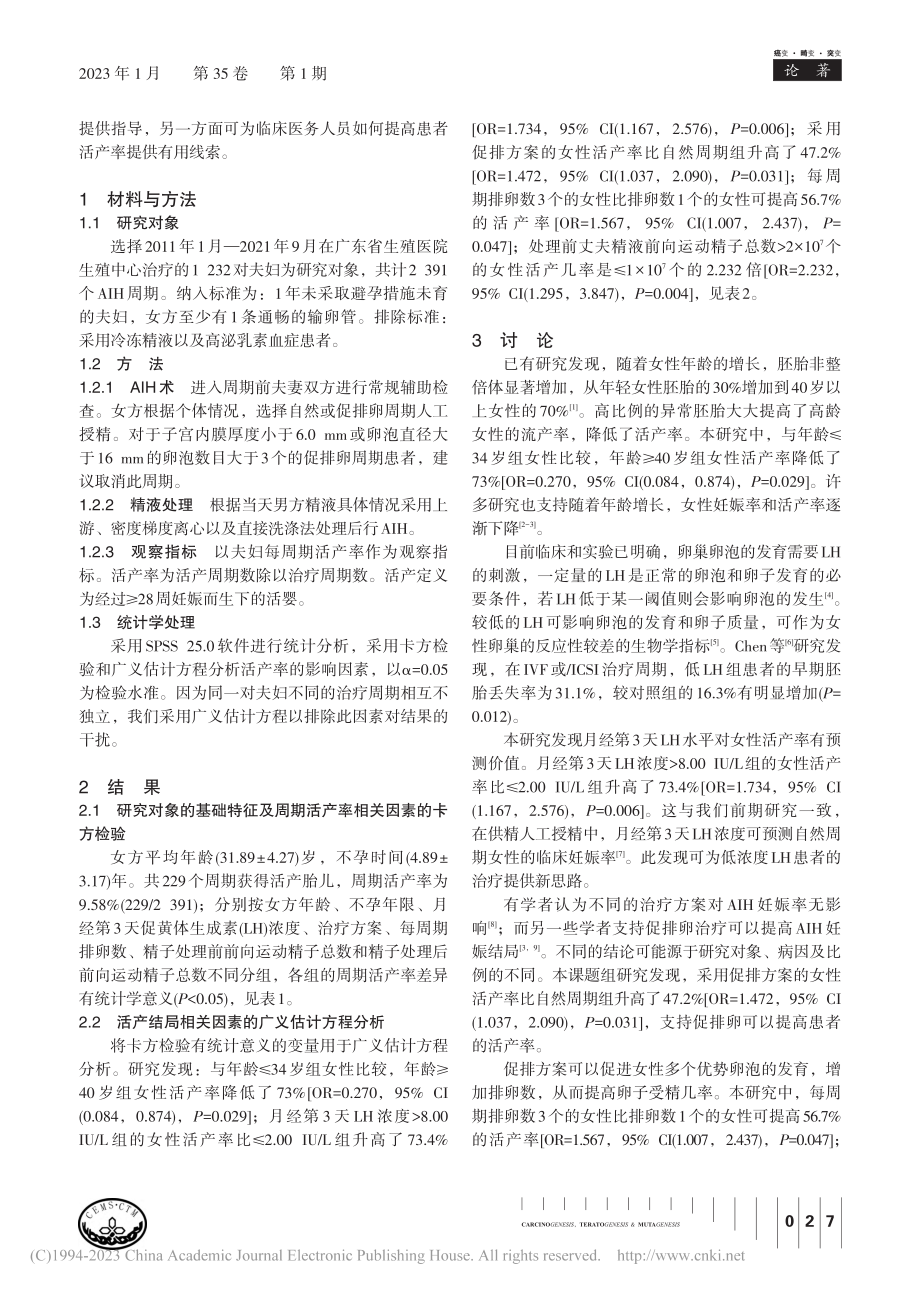 夫精人工授精活产率的影响因素研究_张清健.pdf_第2页