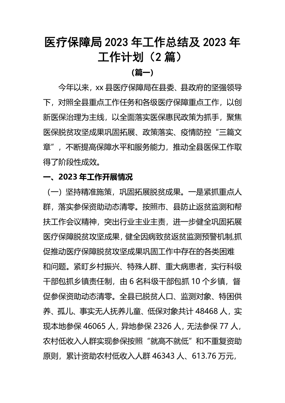 医疗保障局2023年工作总结及2023年工作计划（2篇）.docx_第1页