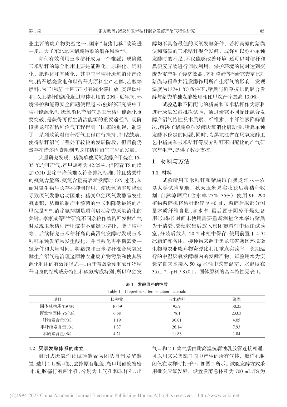 猪粪和玉米秸秆混合发酵产沼气特性研究_张方政.pdf_第2页