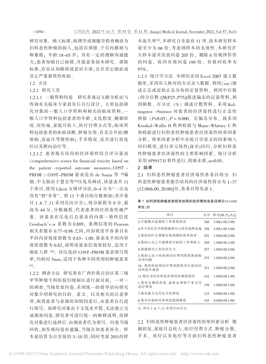 妇科恶性肿瘤患者经济毒性现况及其影响因素分析_张玲.pdf_第2页