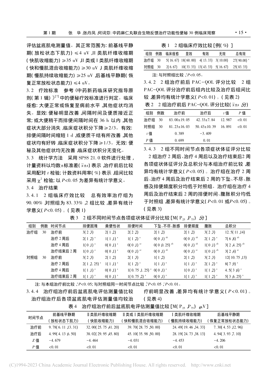 中药麻仁丸联合生物反馈治疗功能性便秘30例临床观察_张华.pdf_第3页