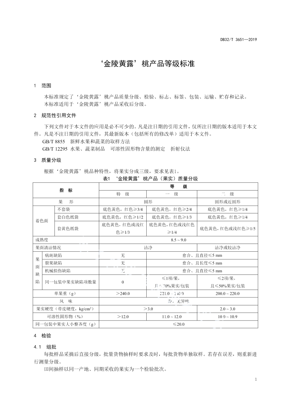 DB32T 3651-2019‘金陵黄露’桃产品质量分级规范.pdf_第3页