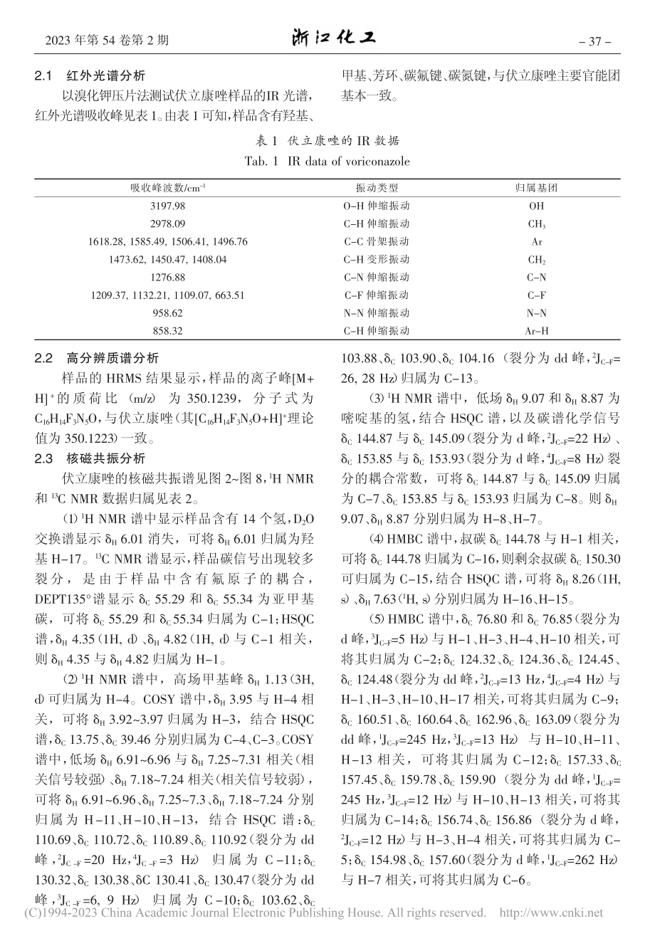 伏立康唑的波谱学特征和结构确证_徐作武.pdf_第2页