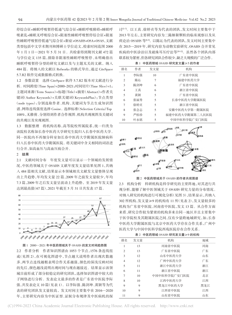 中医药领域阻塞性睡眠呼吸暂停相关研究的可视化分析_张明珠.pdf_第2页