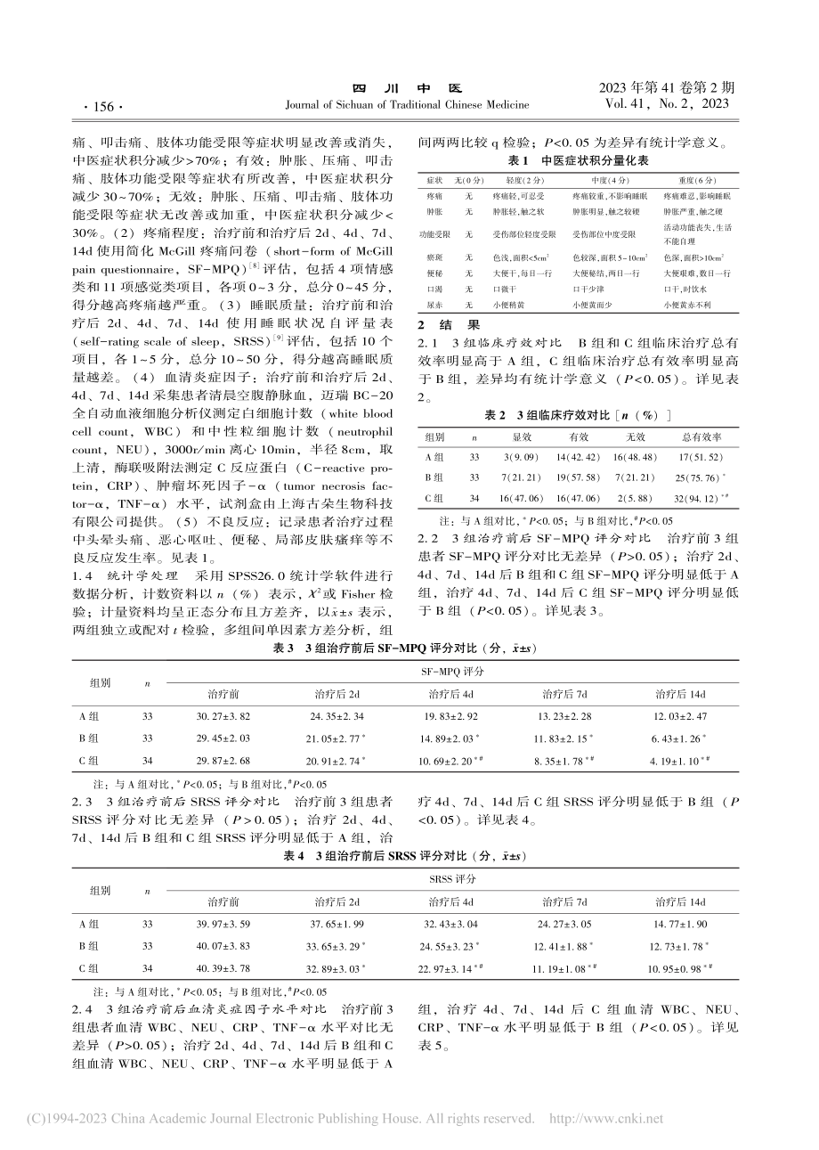 中药镇痛方内服外敷治疗四肢...因子、疼痛及睡眠质量的影响_邓栋.pdf_第3页