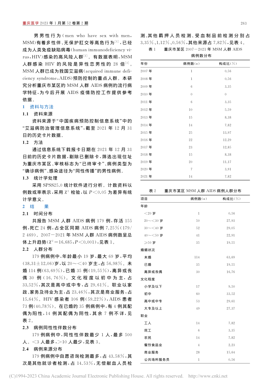 重庆市某区2007-202...行为人群艾滋病流行特征分析_曾利.pdf_第2页