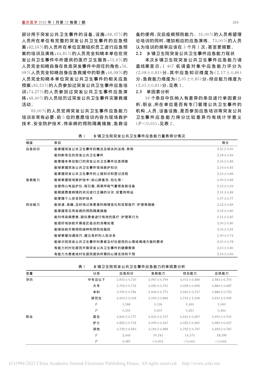 重庆市乡镇卫生院突发公共卫...应急能力现状及影响因素分析_梁潇.pdf_第3页