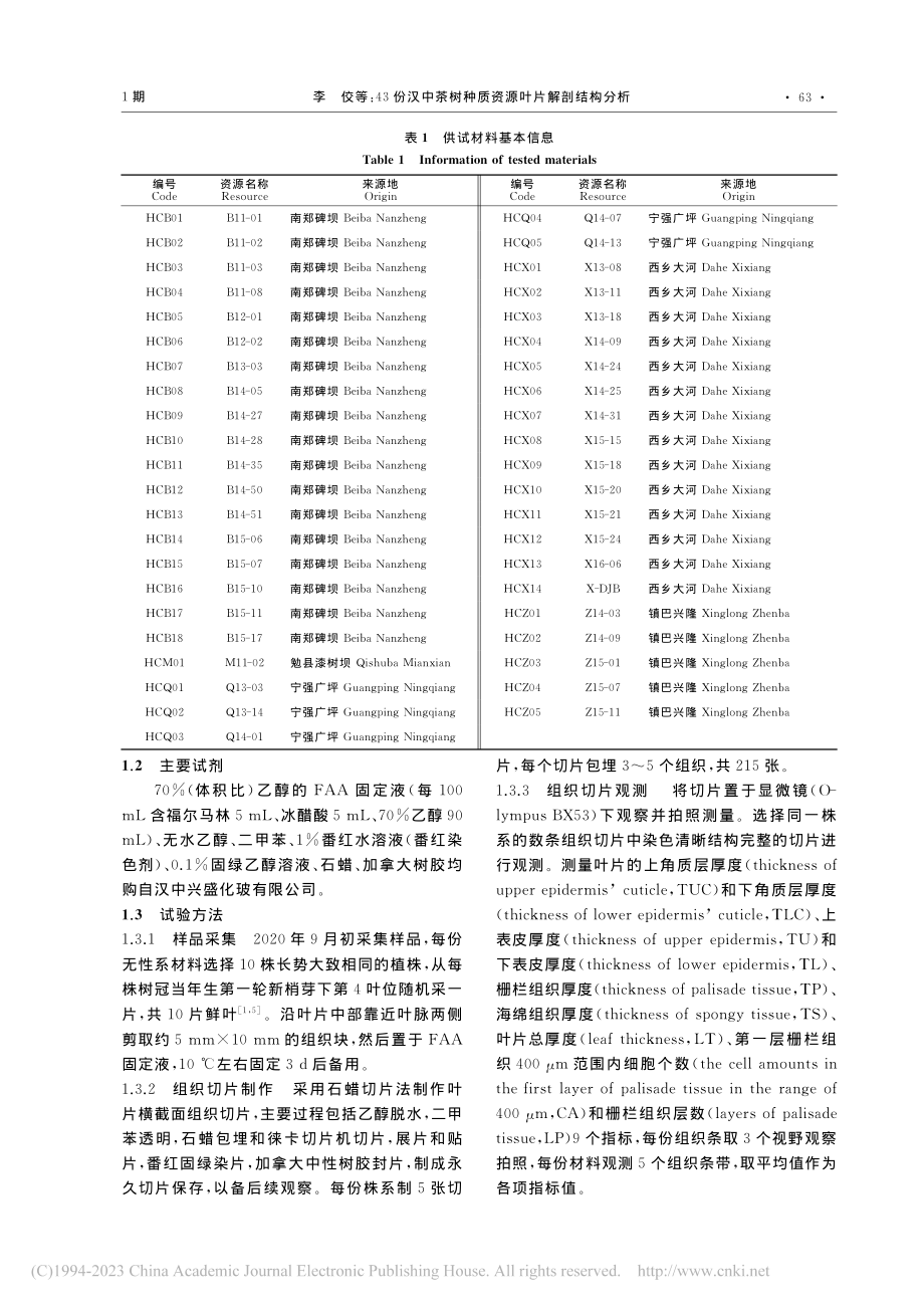 43份汉中茶树种质资源叶片解剖结构分析_李佼.pdf_第2页