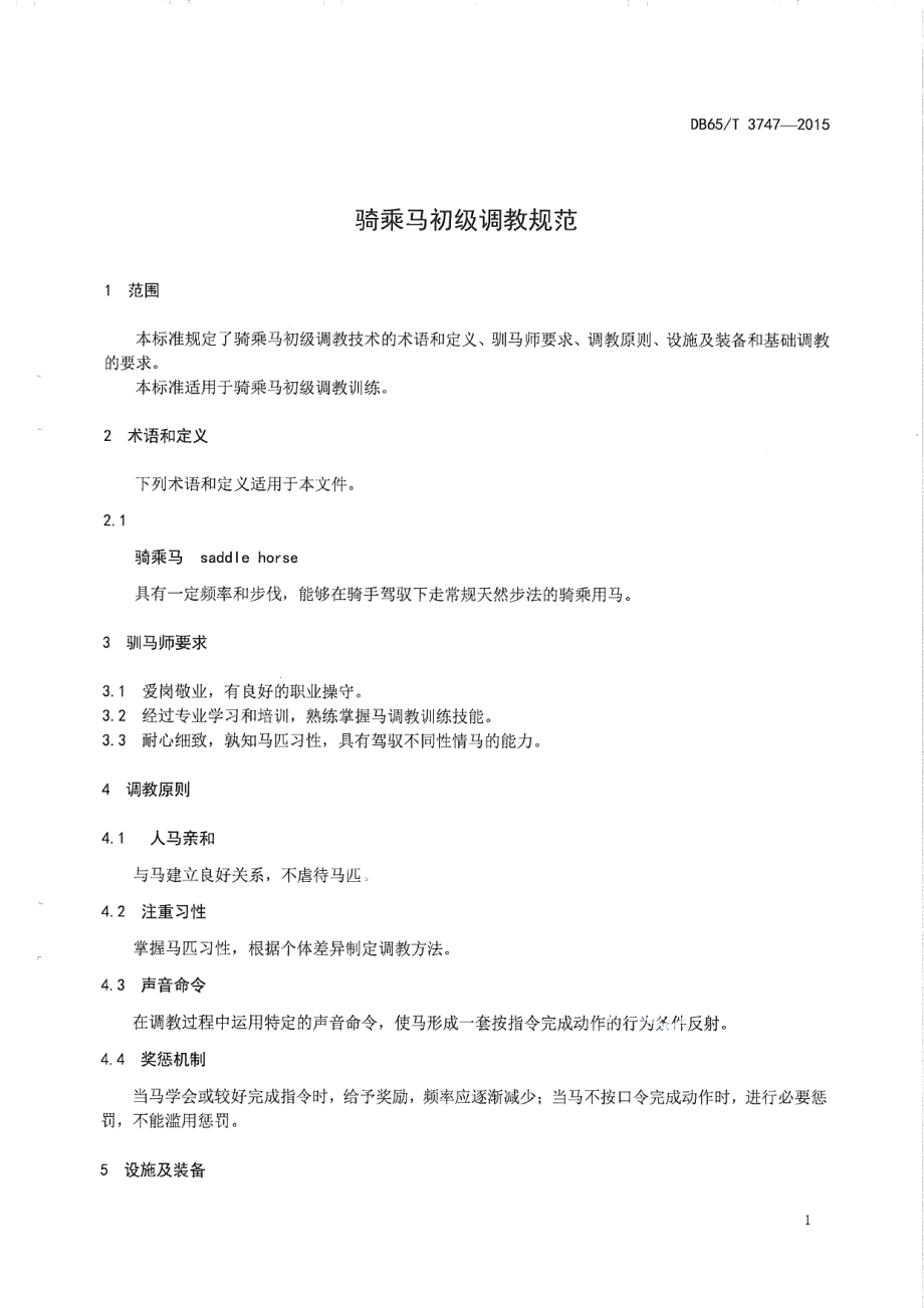 DB65T 3747-2015骑乘马初级调教规范.pdf_第3页