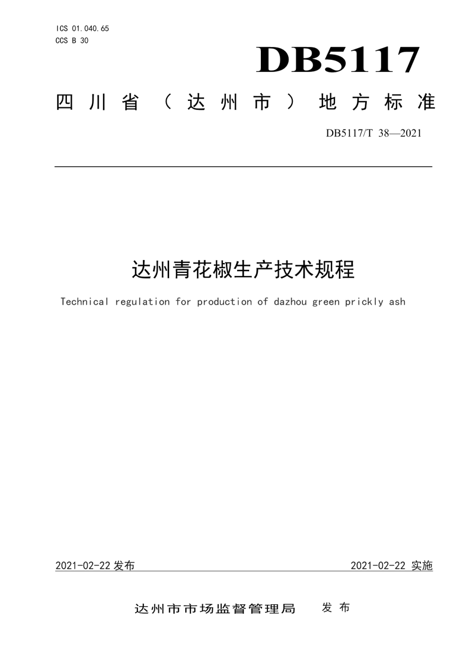 DB5117T 38-2021达州青花椒生产技术规程.pdf_第1页