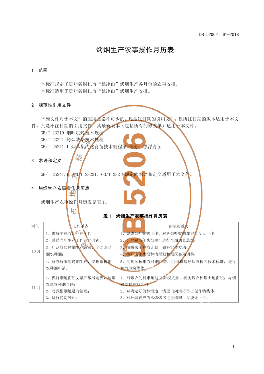 DB5206T61-2018烤烟生产农事操作月历表.pdf_第3页