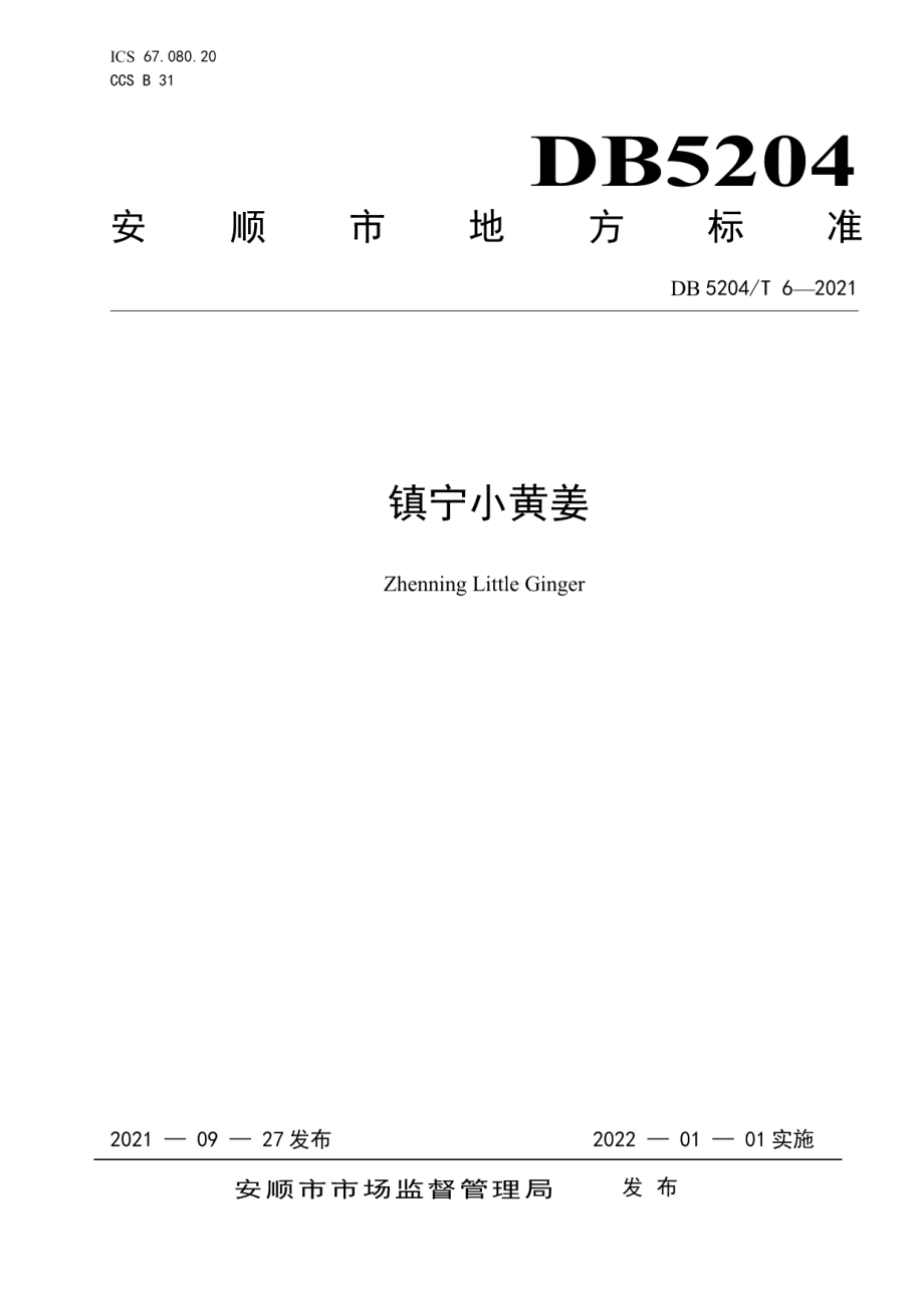 DB5204T 6-2021镇宁小黄姜.pdf_第1页